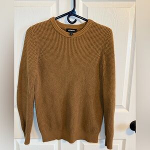 Express Brown Crewneck Sweater with Waffle Knit